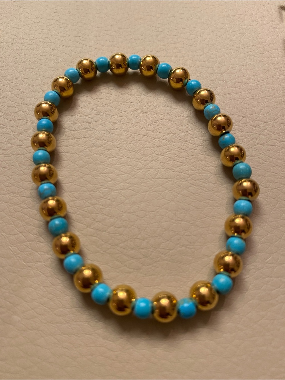 Gold and Turquoise Bead Stretch Bracelet — Women's Fashion Jewelry
